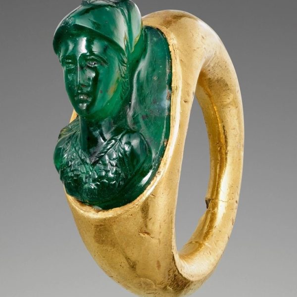 Carved Emerald Bust Ring