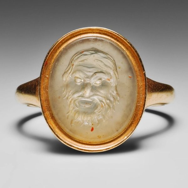 Chalcedony Mask Intaglio Ring