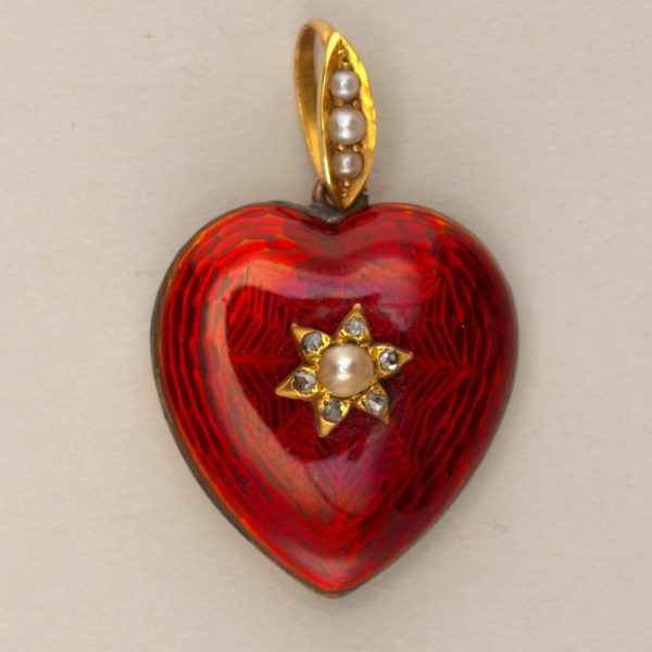 Crimson Guilloché Heart Pendant