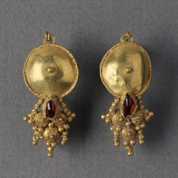 Domed Garnet Granulation Earrings
