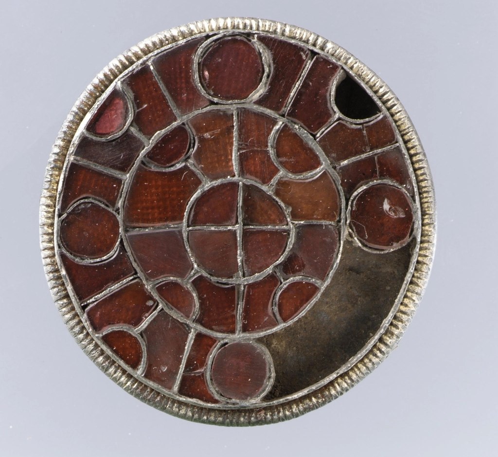 Garnet Cloisonné Disc Brooch