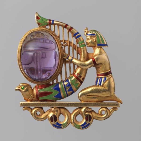Harpist Scarab Brooch