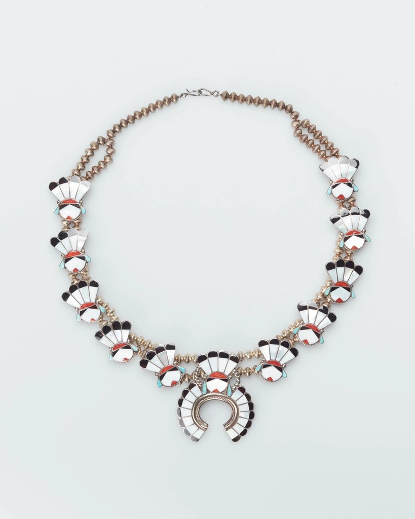 Inlaid Blossom Crescent Necklace