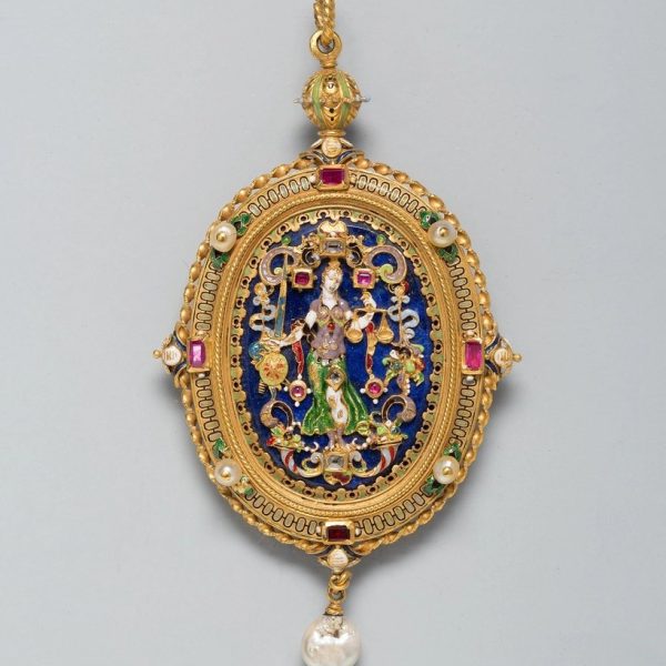 Justice Pendant on Lapis-Blue Enamel