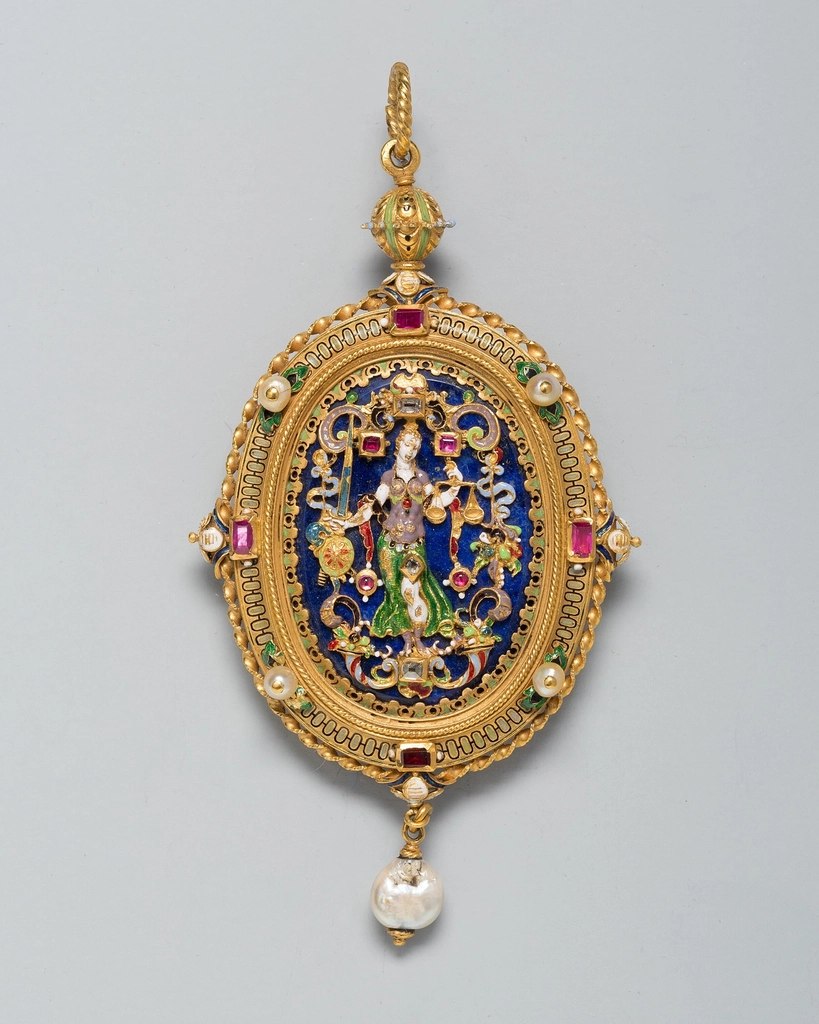 Justice Pendant on Lapis-Blue Enamel
