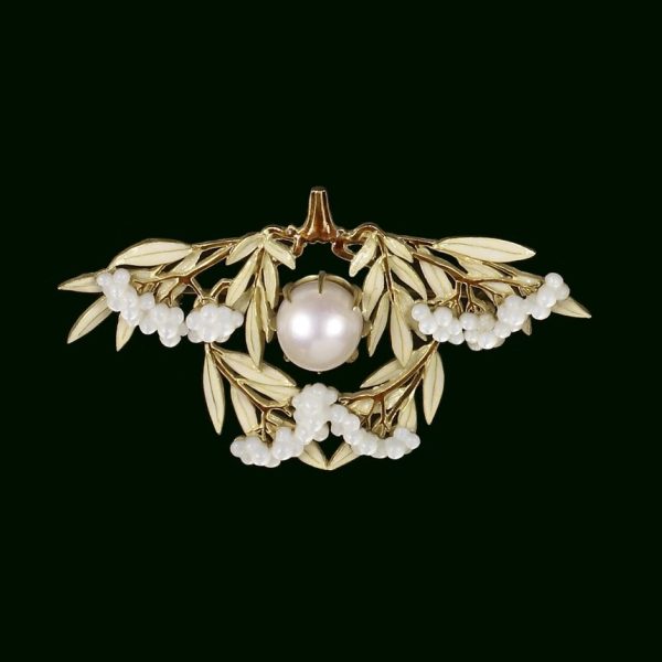 Mistletoe Enamel Pearl Brooch
