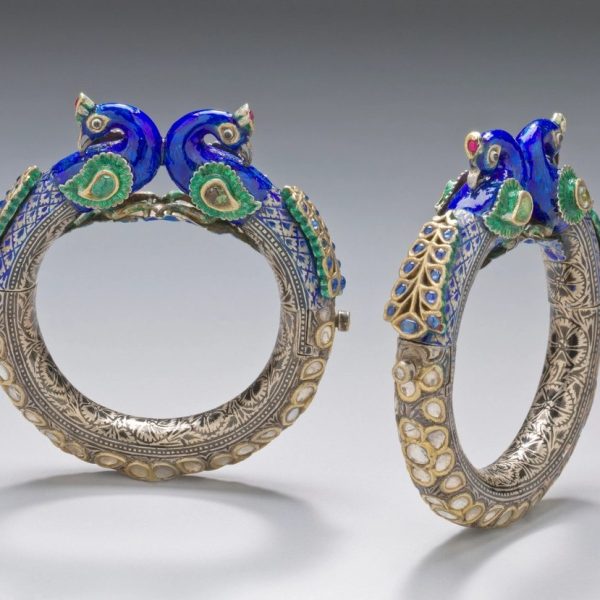 Peacock Enamel Bangles, Pair
