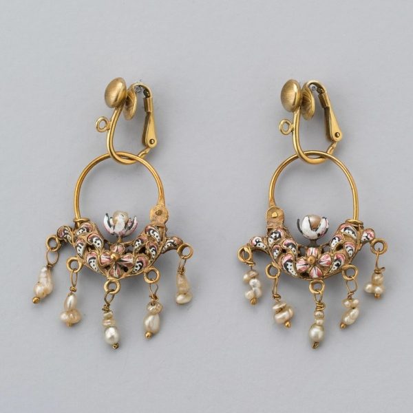 Pink Enamel Pearl Hoops