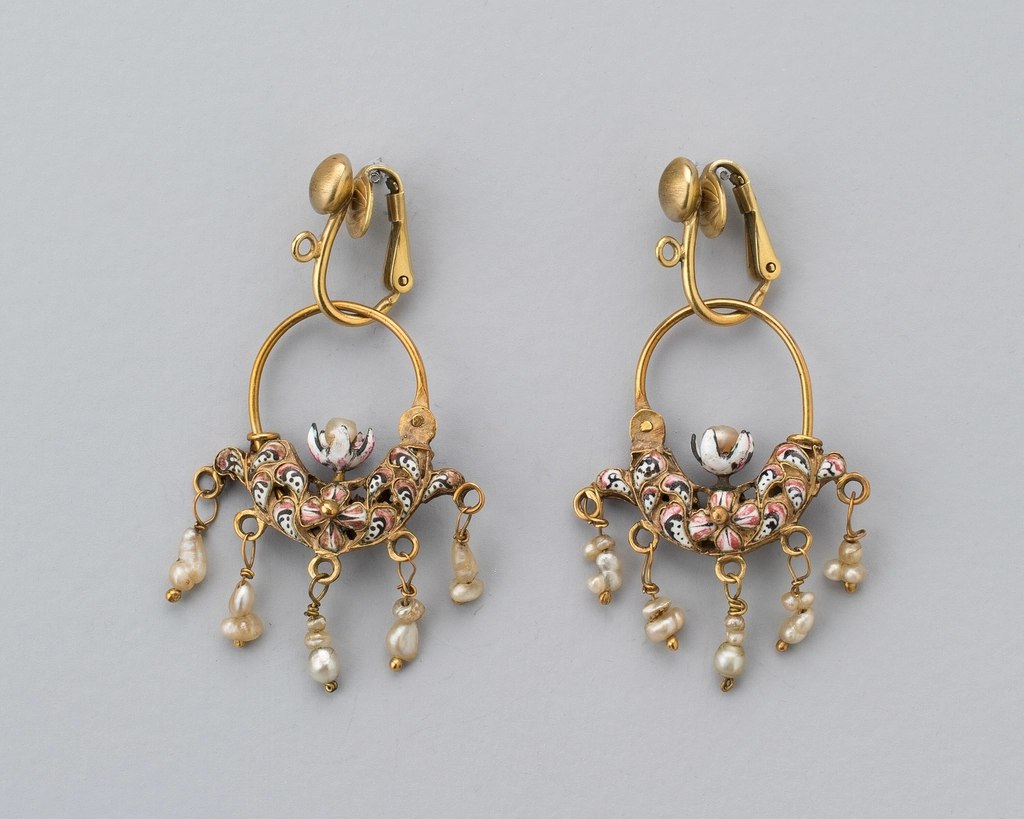 Pink Enamel Pearl Hoops