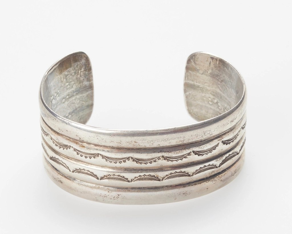 Stamped Scallop Silver Cuff
