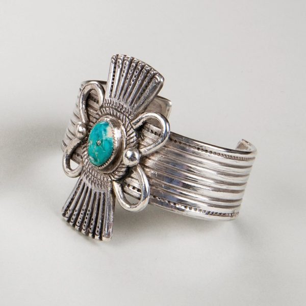Turquoise Ribbed Silver Cuff